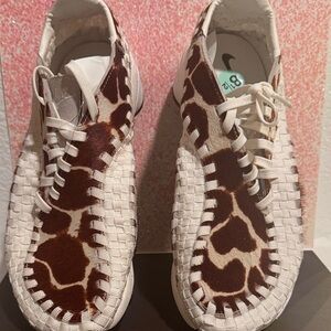Women's White and Brown Animal Print Sneakers